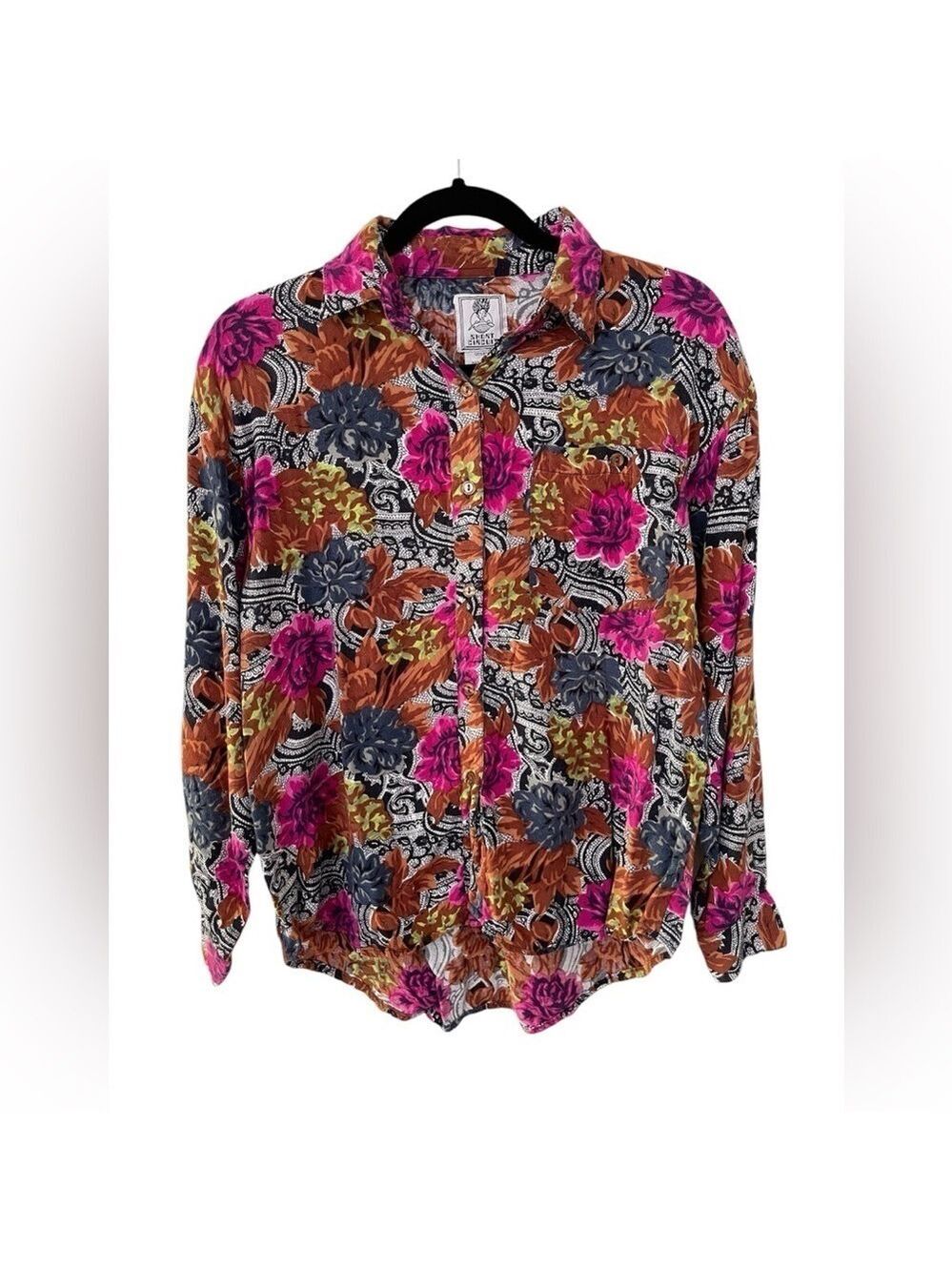 Short Circuit Vintage Women’s Flowered Button Down Top Blouse Shirt Size: Large
